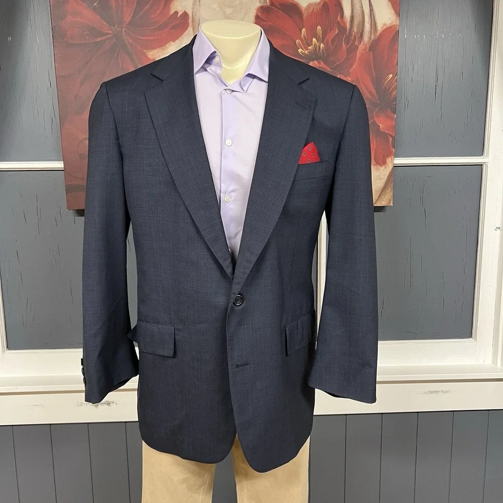 Vintage Brooks Brothers Suit‎ Mens 43R Wool Cuffed Pleated Pants 34x29 Navy